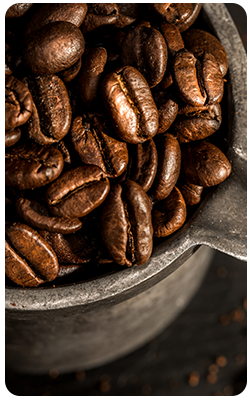 Coffee beans in a metal pitcher